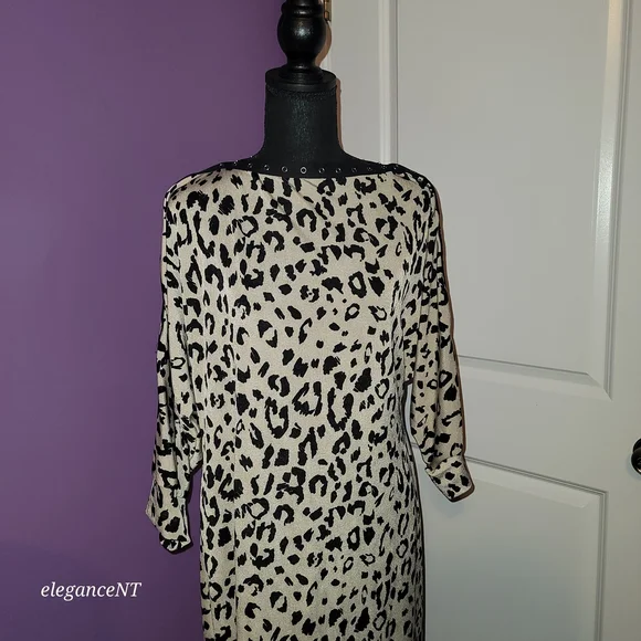 Janette Plus Black and Cream Animal Print Long Sleeve Dress Sz: 2X - Picture 4 of 10